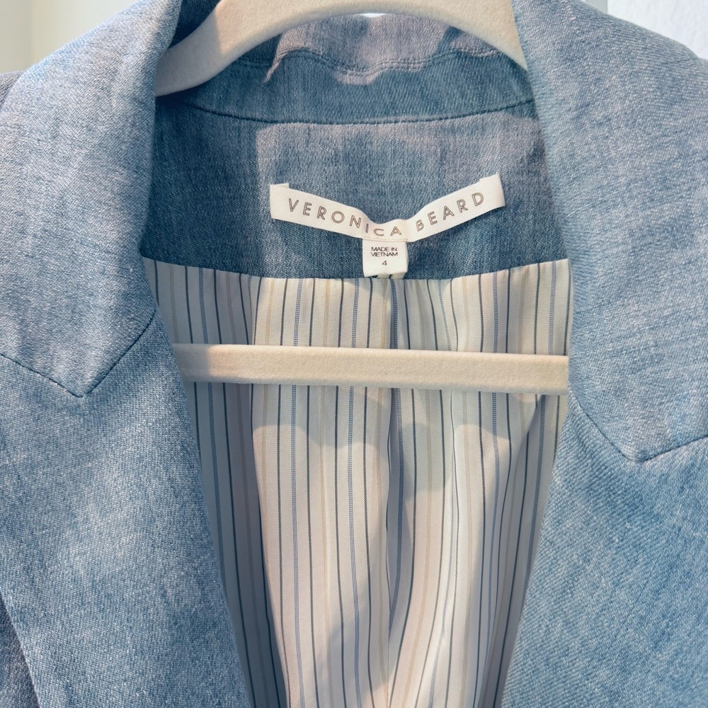Veronica Beard Linen-Blend Single Button Sky Blue Blazer - Picture 3 of 15